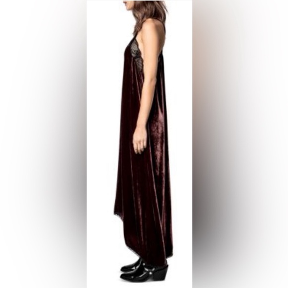 NWT Zadig & Voltaire Risty Velvet Bordeaux Lace Maxi Dress - Picture 7 of 13